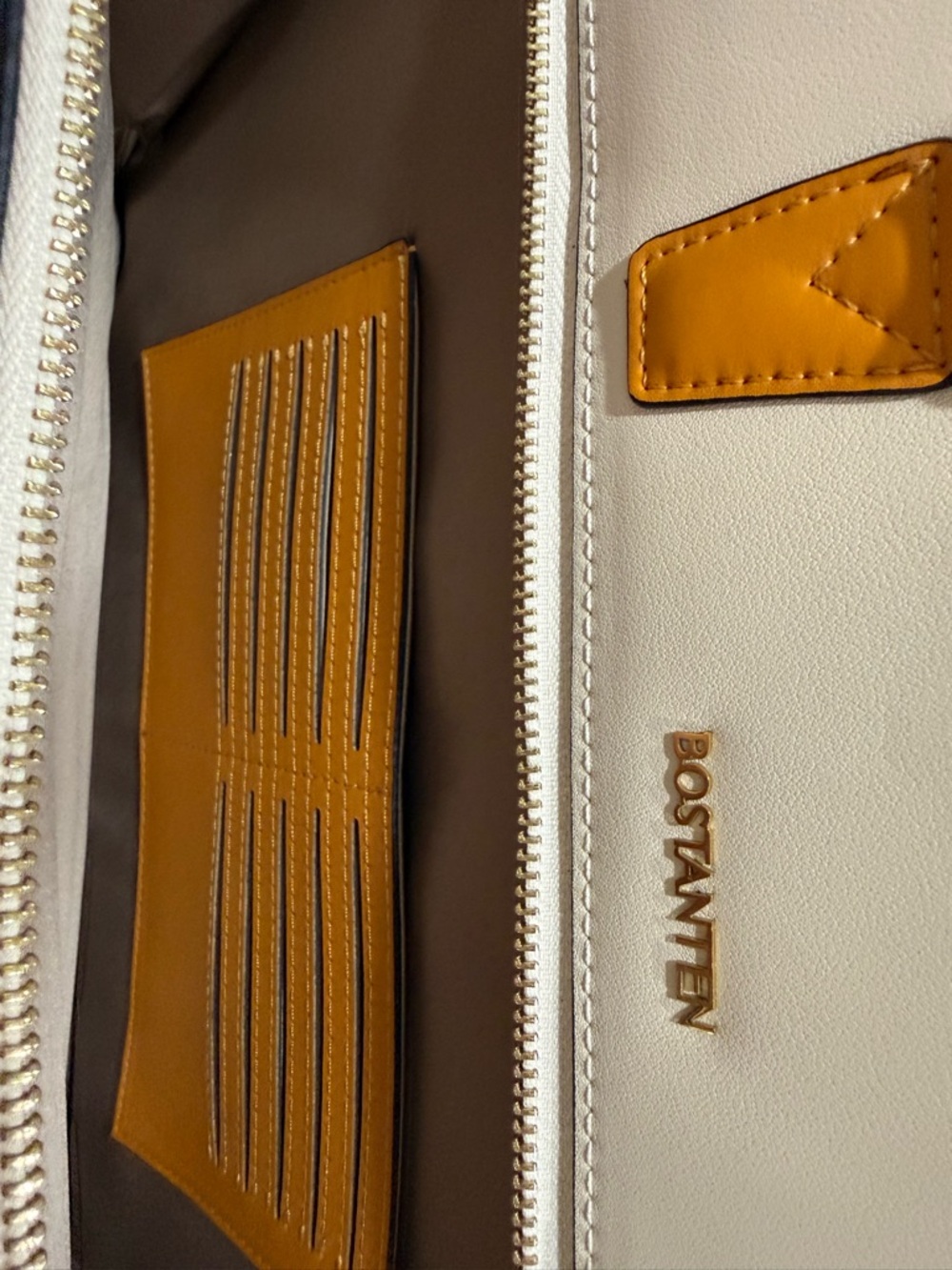 Bostanten Cream & Mustard Two-Tone Briefcase Tote. - Picture 3 of 9